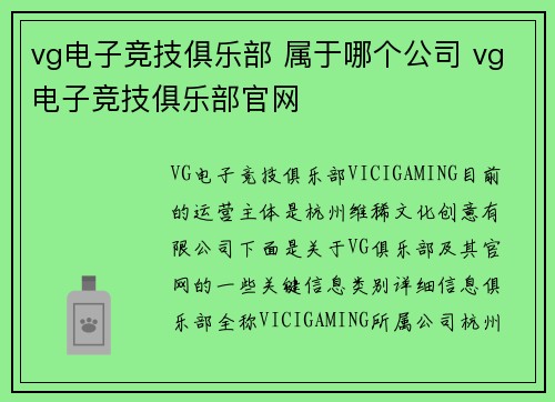 vg电子竞技俱乐部 属于哪个公司 vg电子竞技俱乐部官网